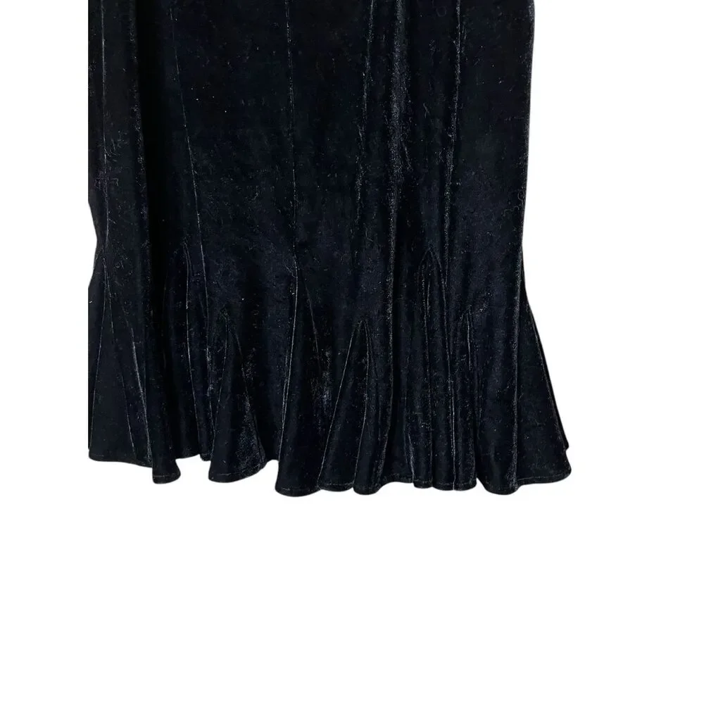 Vintage Black Velvet‎ Y2K Flared Hem Midi Skirt Size 10